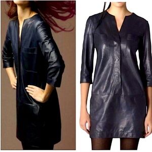 Vince leather shirt dress in dark grey - good condition, size 2